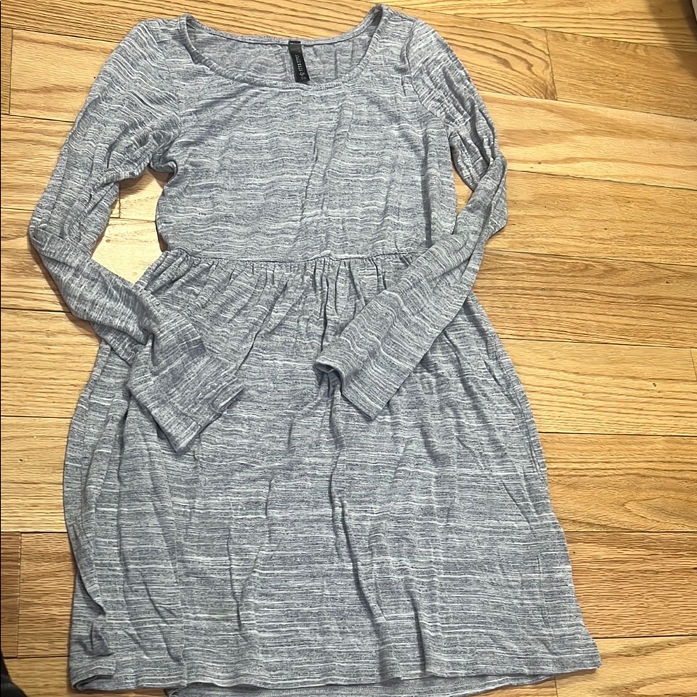 Full Tilt Heather Gray Sweater Dress with Long Raglan Sleeves and Scoop Neck